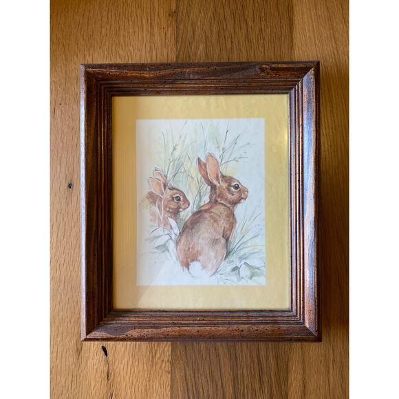 Framed Bunny Rabbit Hare Picture, Easter Spring Summer Decor 12.5”x14.5” - Picture 1 of 4